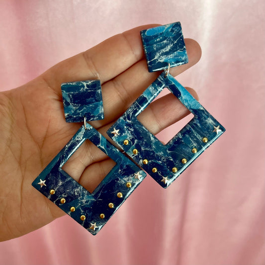 Handmade studded blue clay earrings