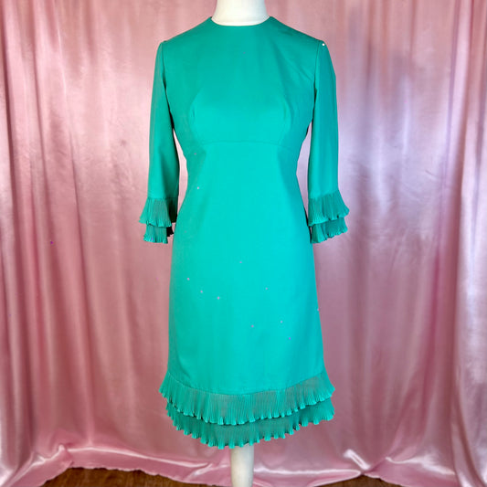 1960s Teal dress, by Petite Francaise, size 12