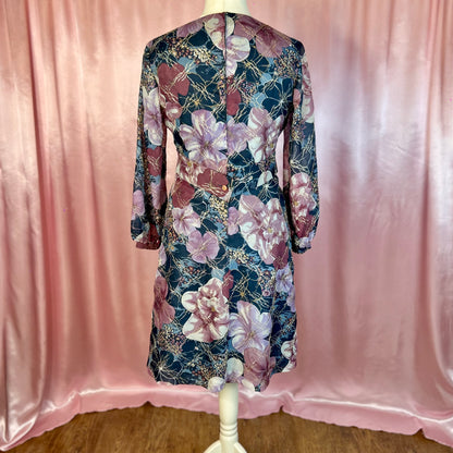 1970s Sparkly floral dress, Unbranded, size 14