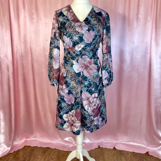 1970s Sparkly floral dress, Unbranded, size 14