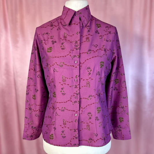 1970s Sparkly Purple blouse, unbranded, size 16