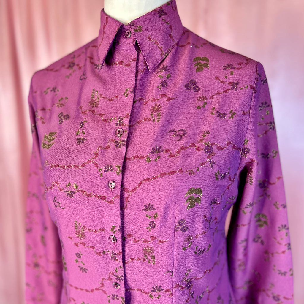 1970s Sparkly Purple blouse, unbranded, size 16