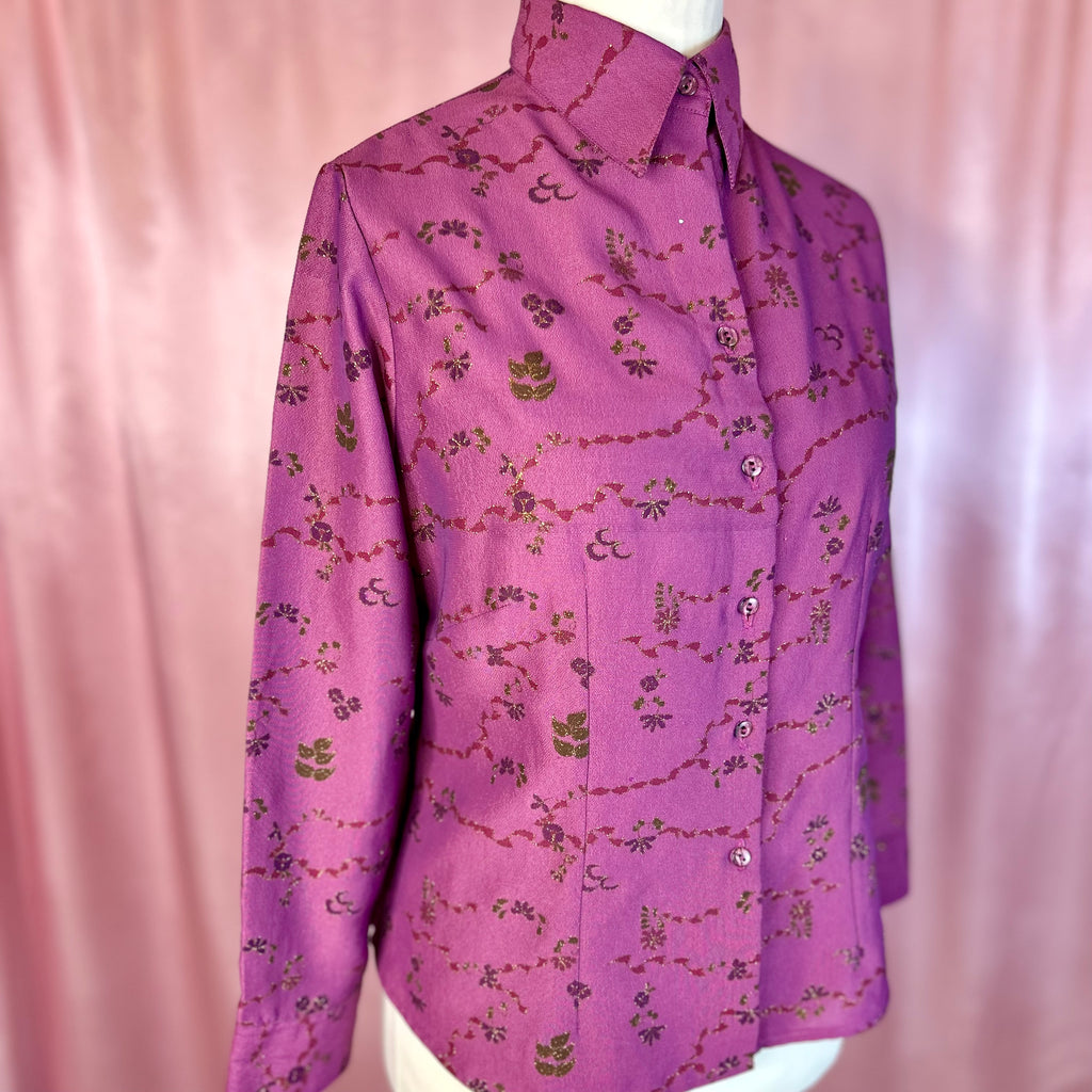 1970s Sparkly Purple blouse, unbranded, size 16
