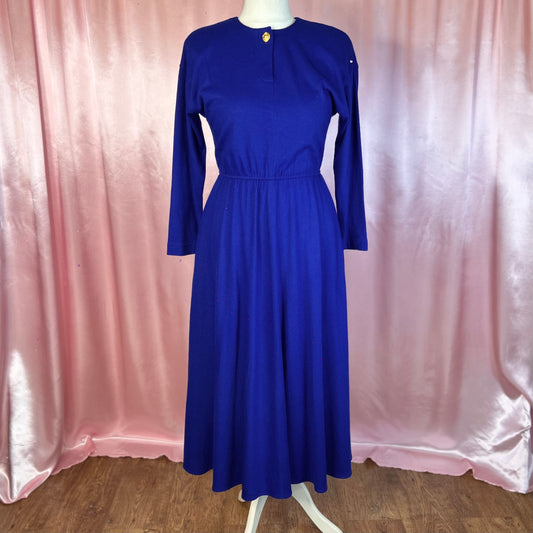 1980s Blue knit dress, by Carol Anderson, size 12