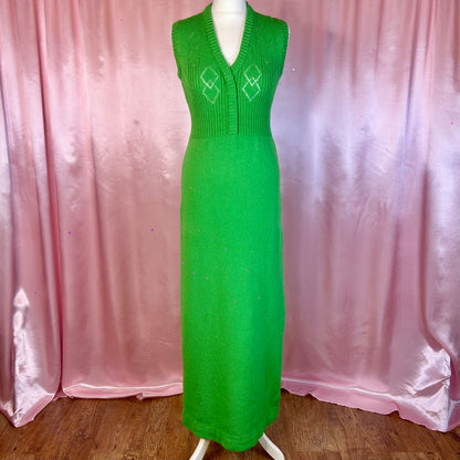 1970s Green knit maxi dress, unbranded, size 10/12