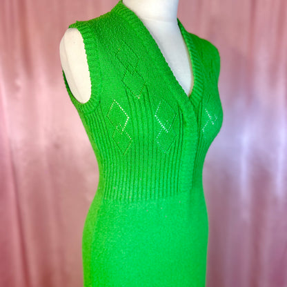 1970s Green knit maxi dress, unbranded, size 10/12