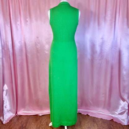 1970s Green knit maxi dress, unbranded, size 10/12