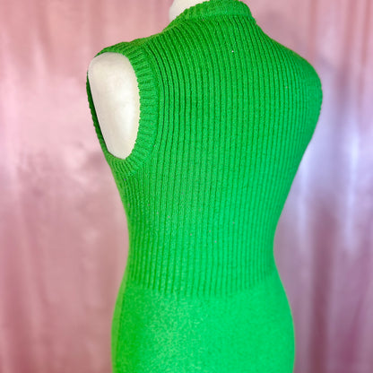 1970s Green knit maxi dress, unbranded, size 10/12