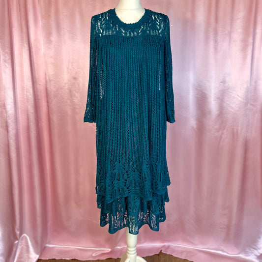 1980s Teal knit midi dress, by Nina, size 8