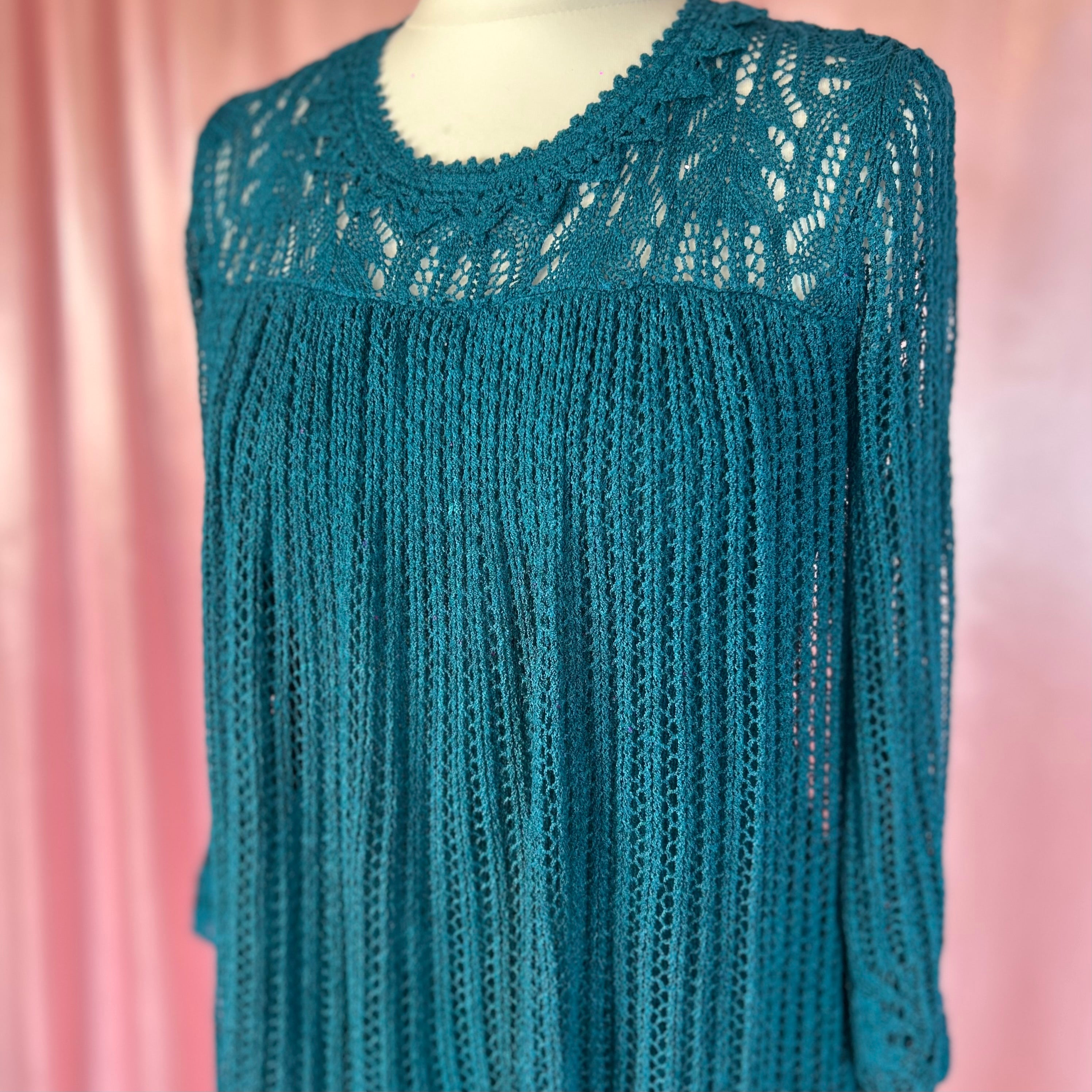 1980s Teal knit midi dress, by Nina, size 8