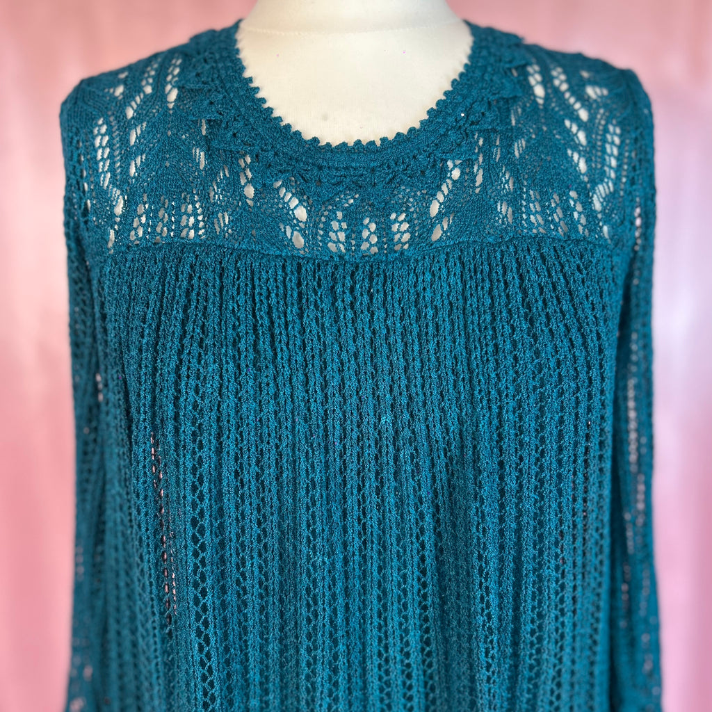 1980s Teal knit midi dress, by Nina, size 8