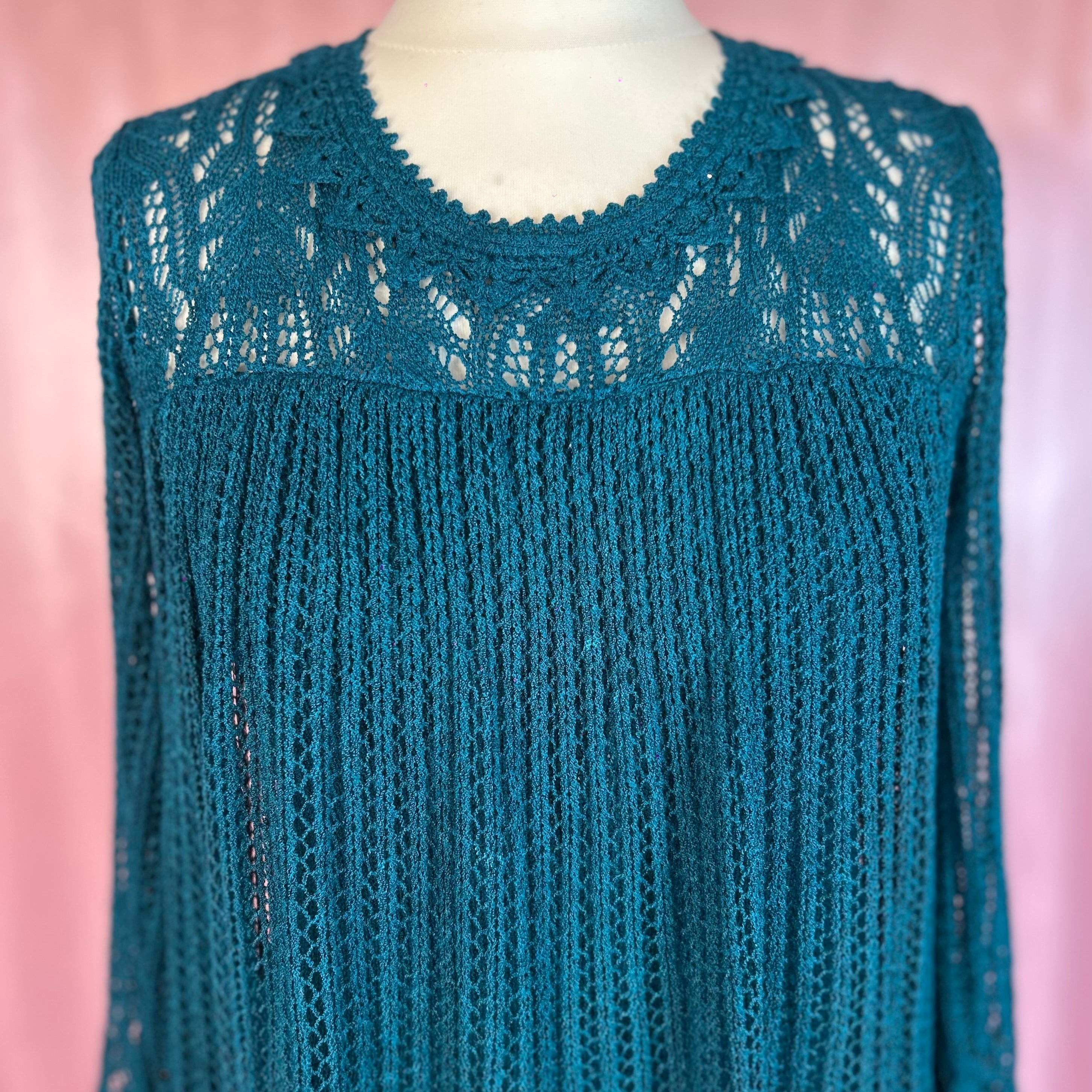 1980s Teal knit midi dress, by Nina, size 8