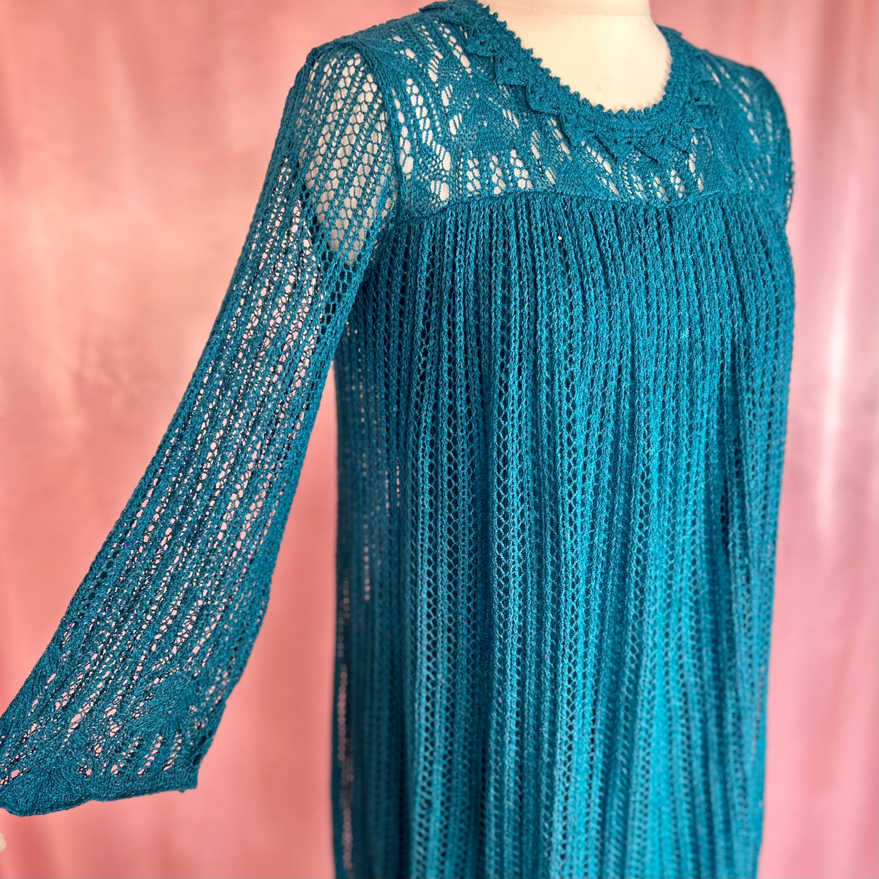 1980s Teal knit midi dress, by Nina, size 8