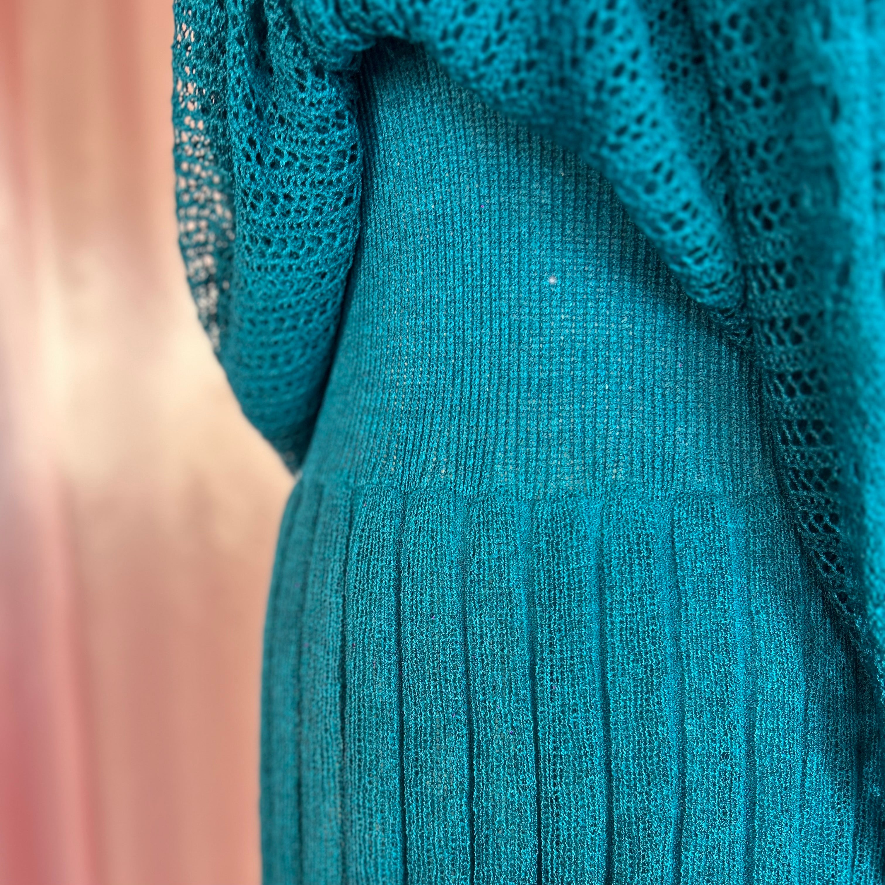 1980s Teal knit midi dress, by Nina, size 8