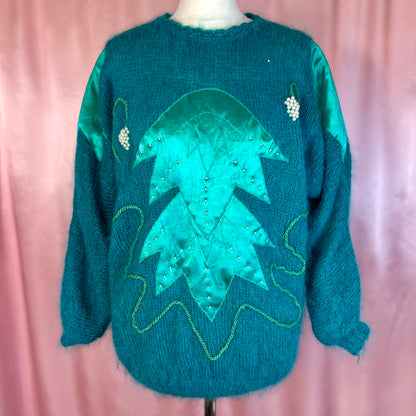 1980s Teal mohair jumper, unbranded, size 10