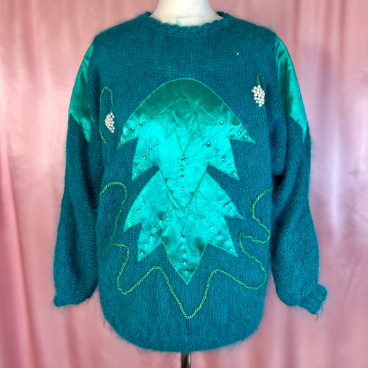 1980s Teal mohair jumper, unbranded, size 10