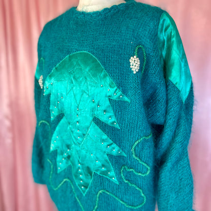 1980s Teal mohair jumper, unbranded, size 10