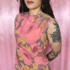 1960s Pink floral mini dress, handmade, size 8