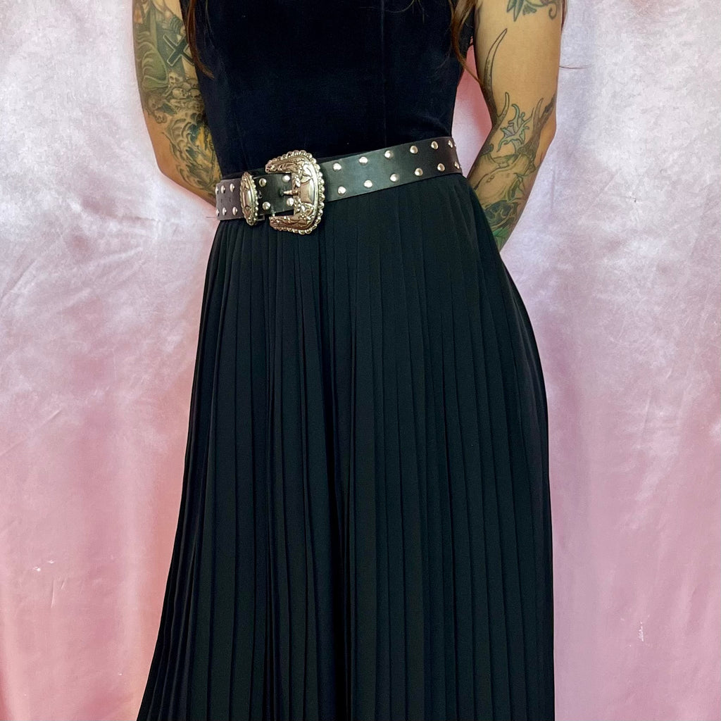 1980s Black pleated midaxi skirt, by Next, size 8