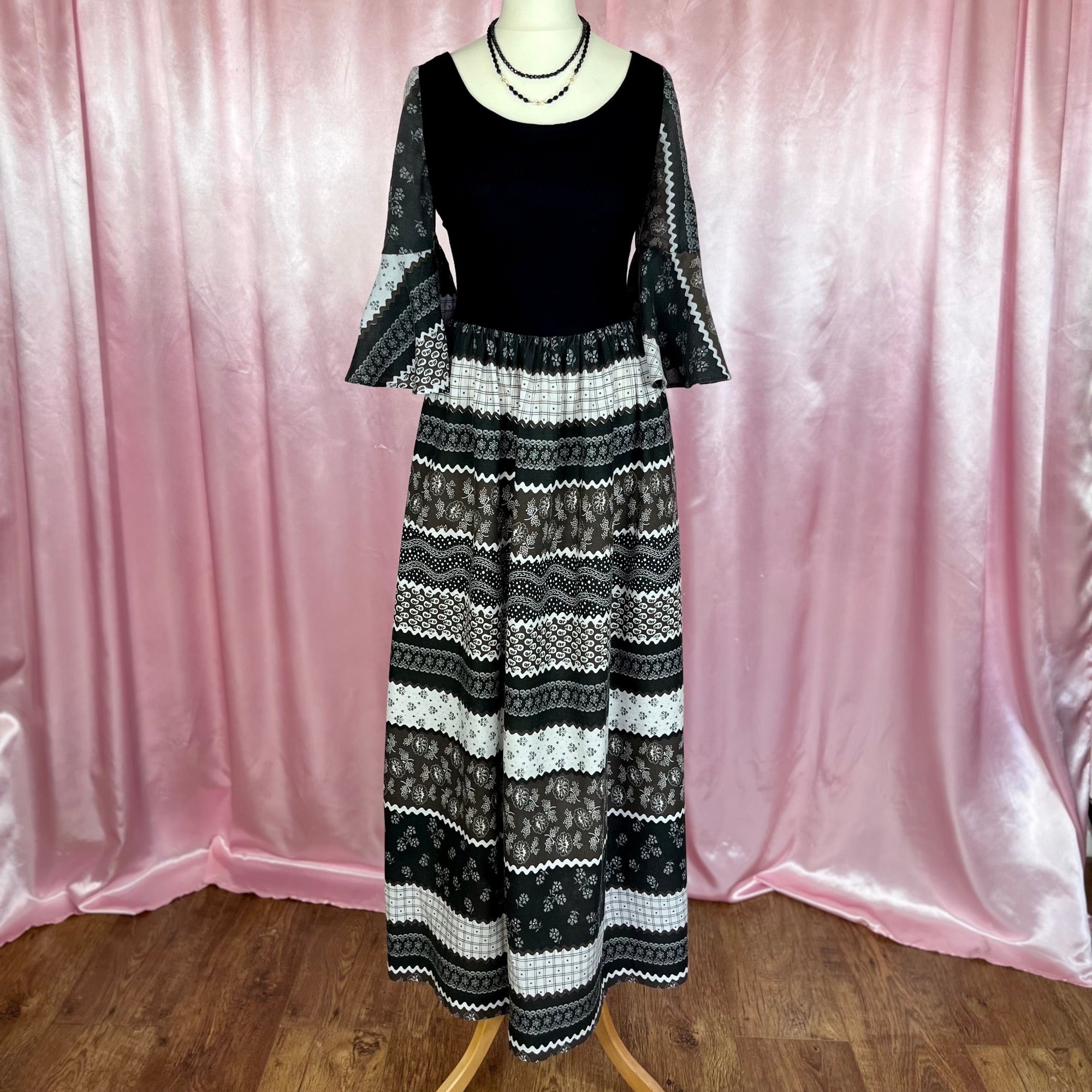 1970s Black prairie dress, by Richard Shops, size 6