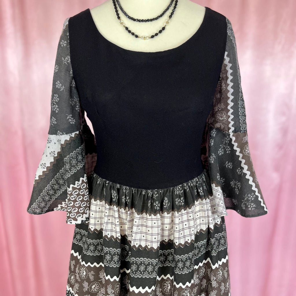 1970s Black prairie dress, by Richard Shops, size 6