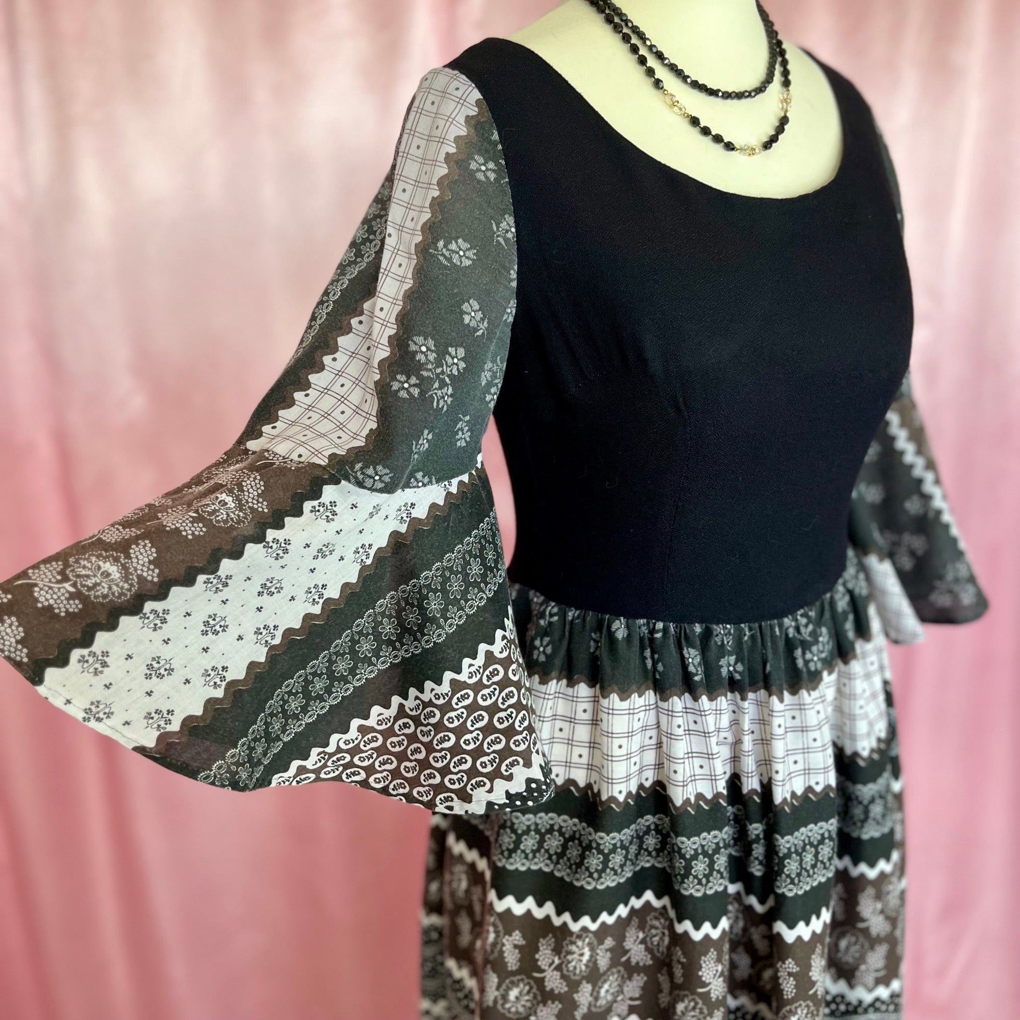 1970s Black prairie dress, by Richard Shops, size 6