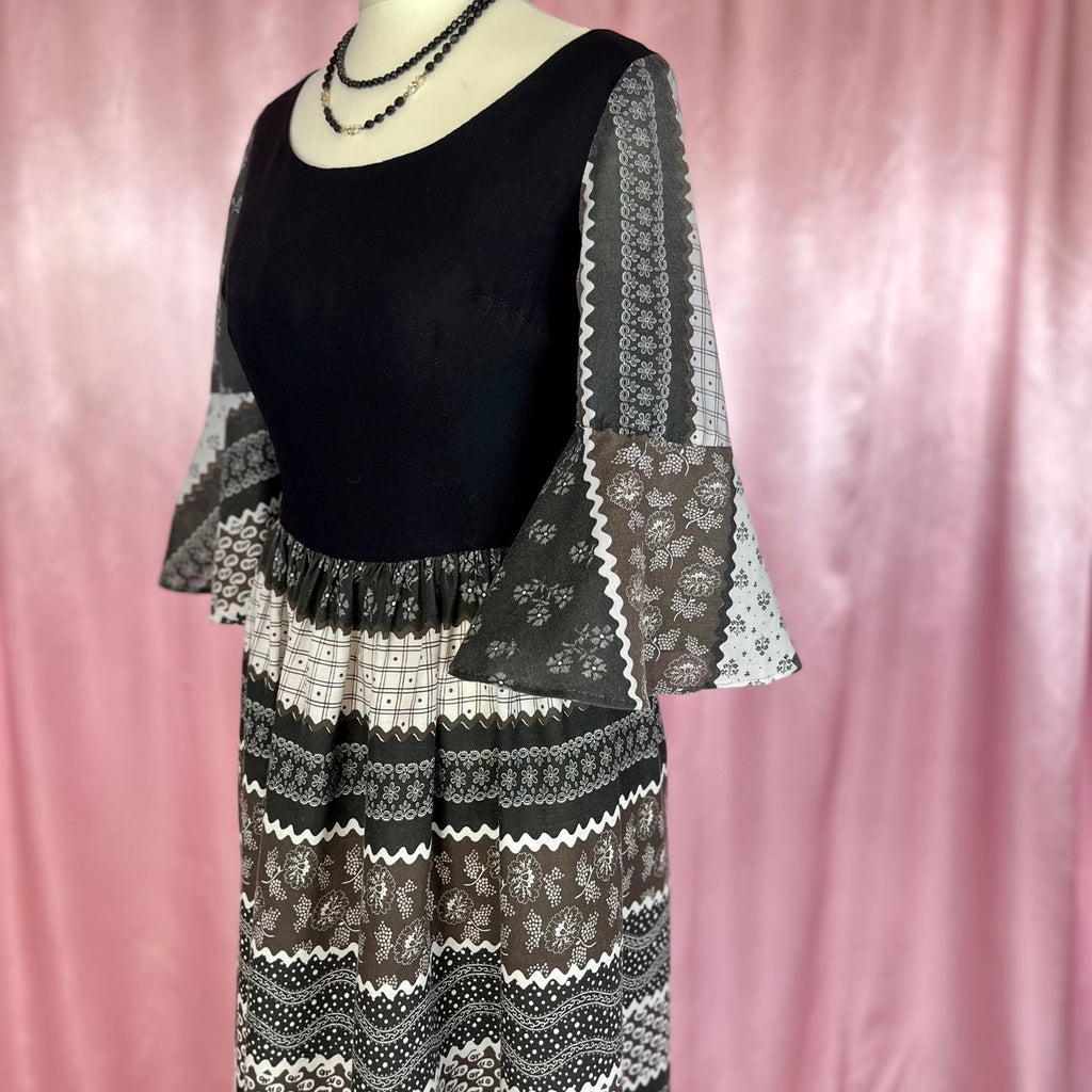 1970s Black prairie dress, by Richard Shops, size 6