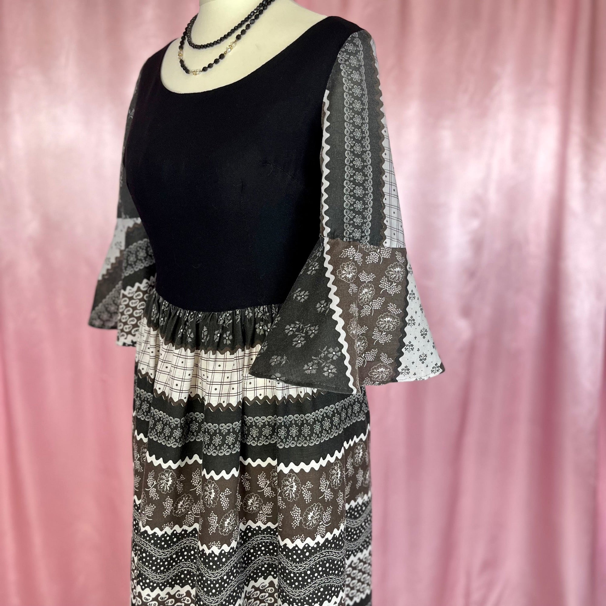 1970s Black prairie dress, by Richard Shops, size 6