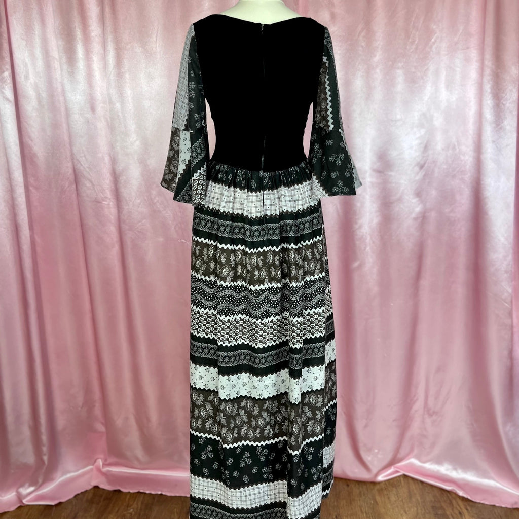 1970s Black prairie dress, by Richard Shops, size 6