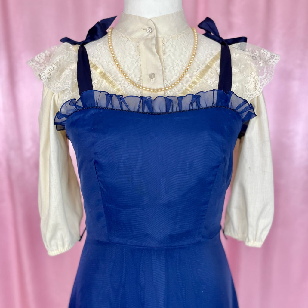 1970 Navy prairie dress, by Weise Festmoden, size 12