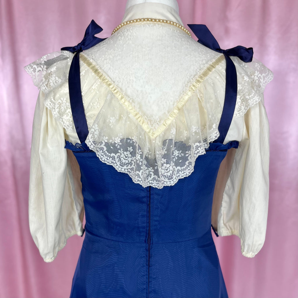 1970 Navy prairie dress, by Weise Festmoden, size 12