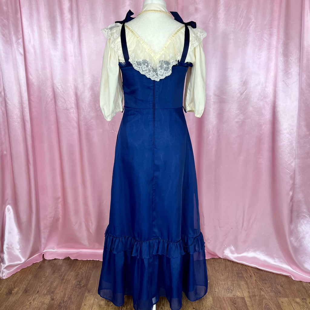 1970 Navy prairie dress, by Weise Festmoden, size 12