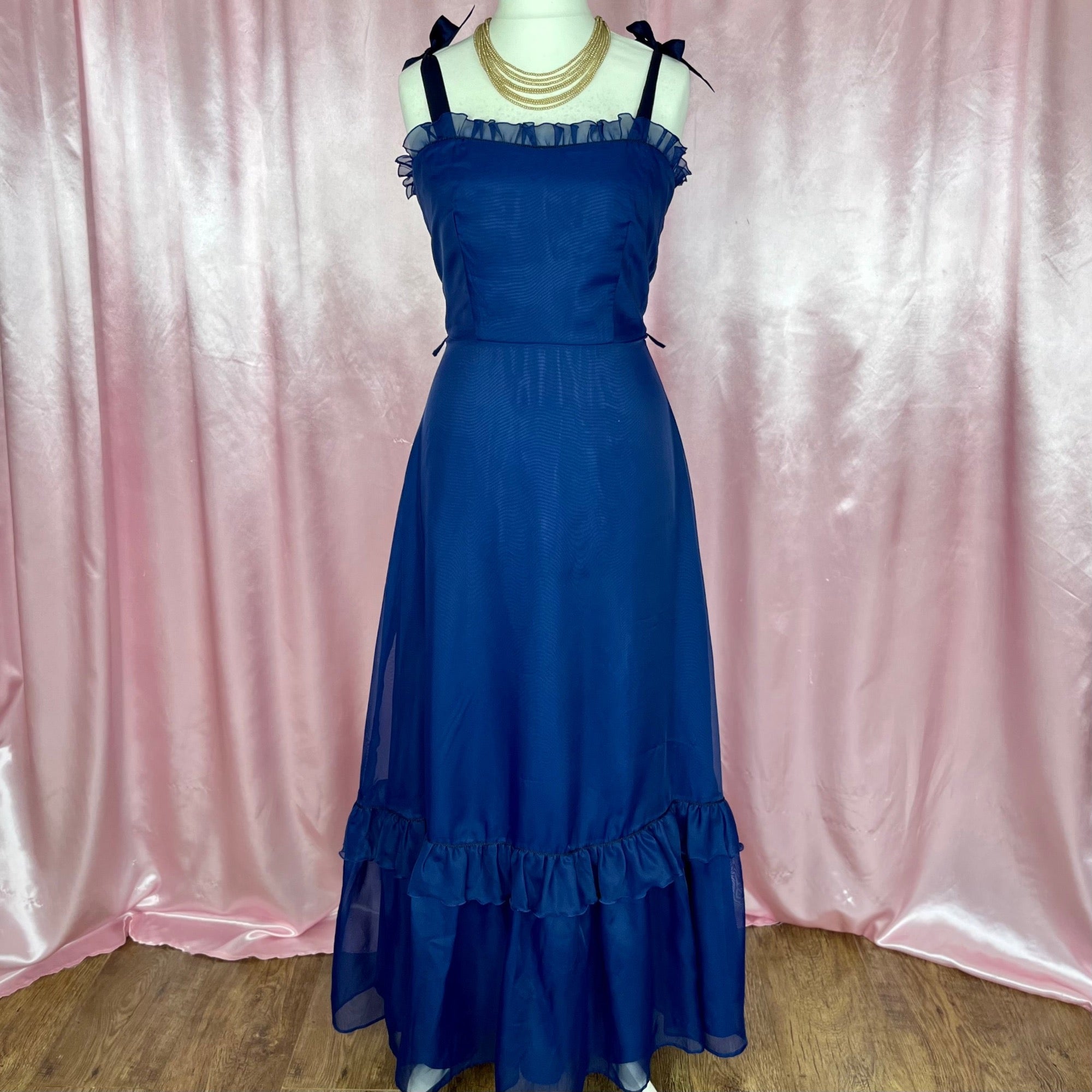 1970 Navy prairie dress, by Weise Festmoden, size 12