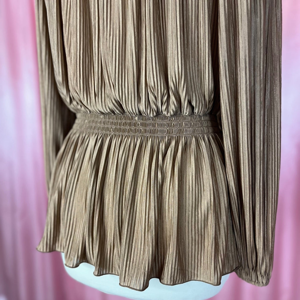 1980s Brown plissé top, by Brigitte Fashions, size 12