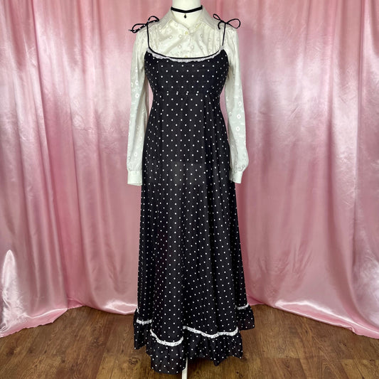 1970 polka dot prairie dress, unbranded, size 12