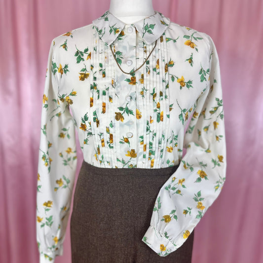 1970s White floral shirt, by Ship ‘n’ Shore, size 8