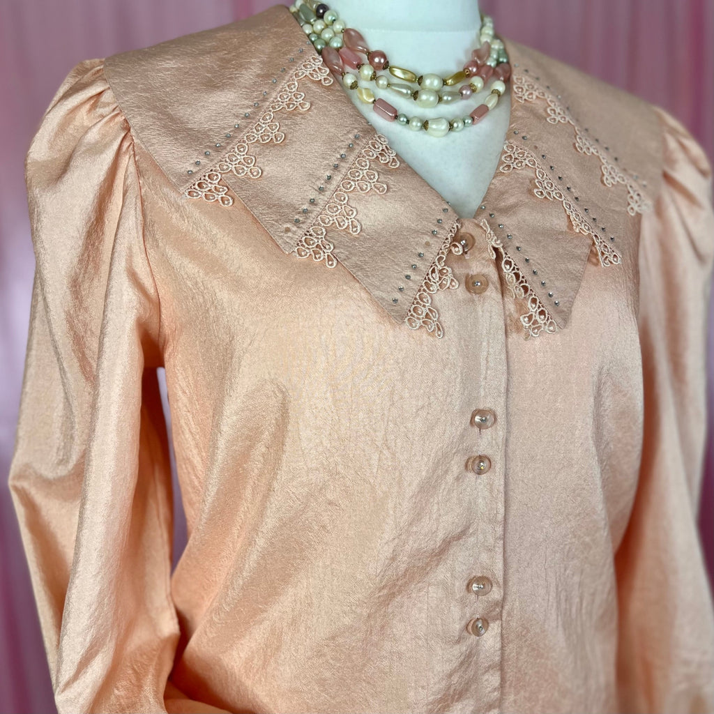 1980s statement silky blouse, Meico, size 16