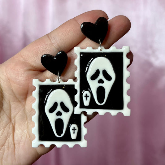 Handmade Scream postage stamp earrings