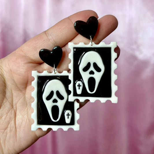 Handmade Scream postage stamp earrings