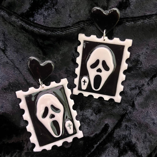 Handmade Scream postage stamp earrings
