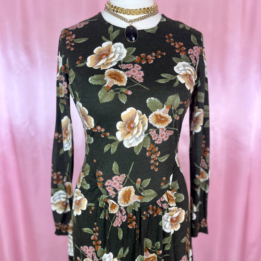 1970s floral jersey maxi dress, by Eastex, size 12