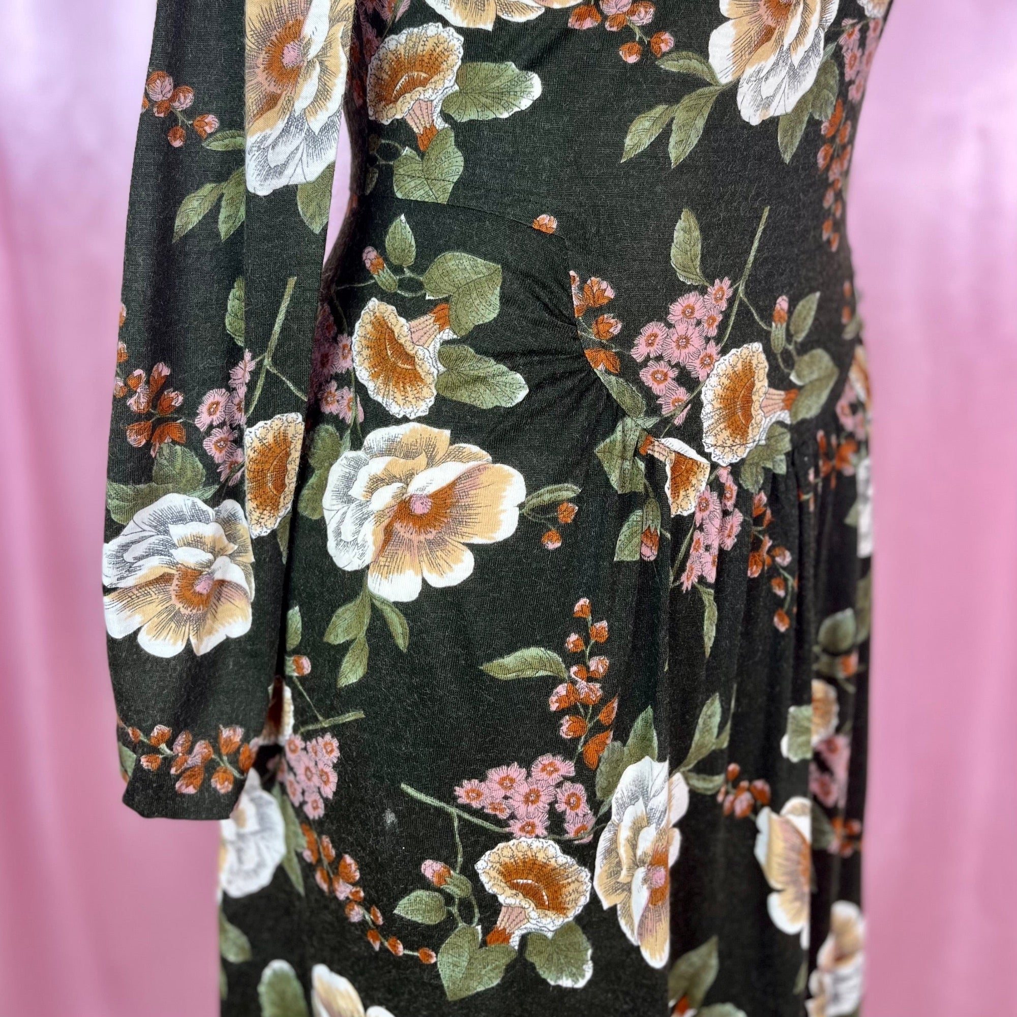 1970s floral jersey maxi dress, by Eastex, size 12