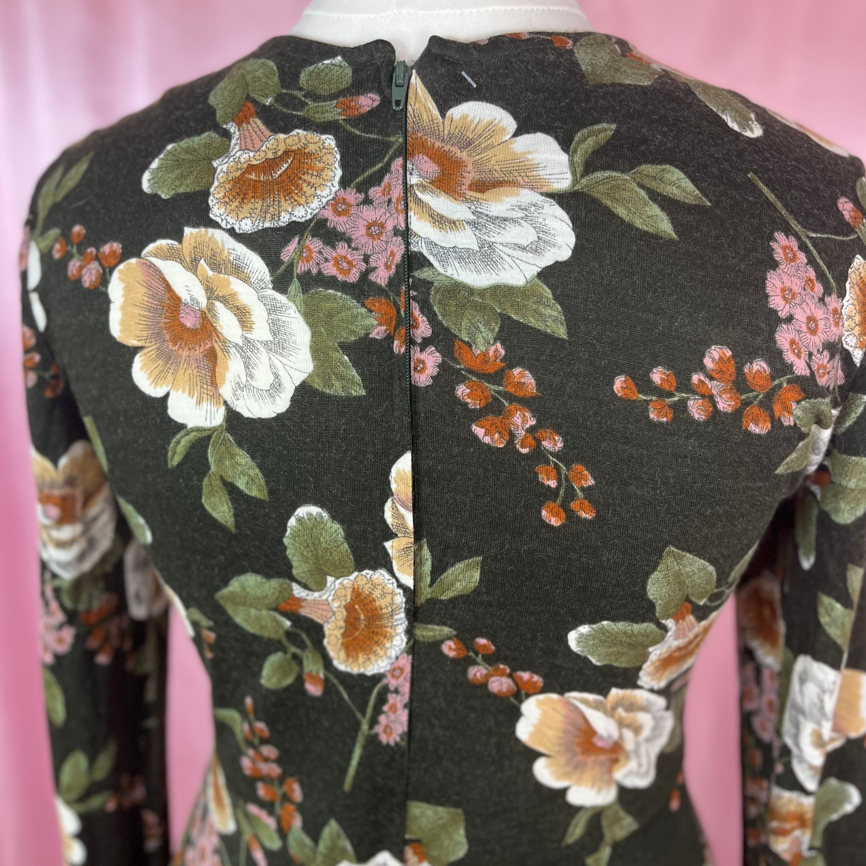 1970s floral jersey maxi dress, by Eastex, size 12