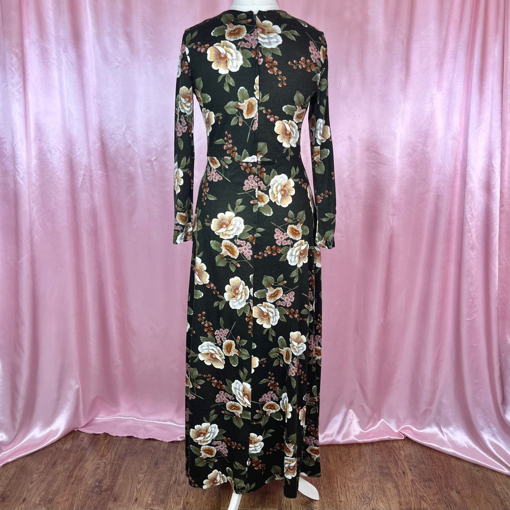 1970s floral jersey maxi dress, by Eastex, size 12