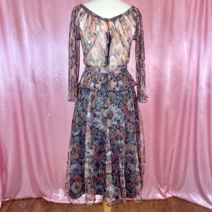 1970s Sheer floral dress, by Karida, size 6