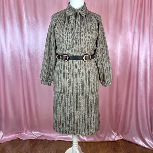 1980s Brown knitted dress, unbranded, size 16