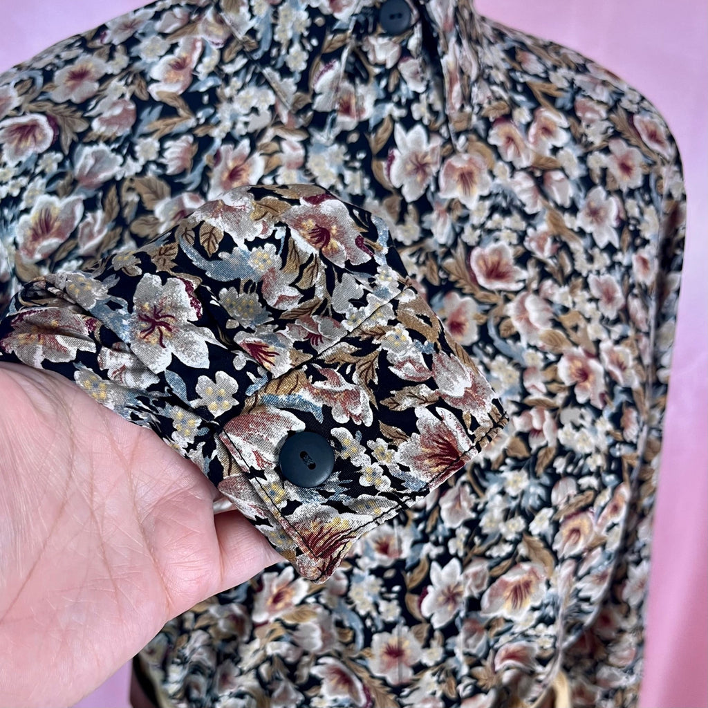 1980s Black & Brown floral blouse, by Mia, size 14