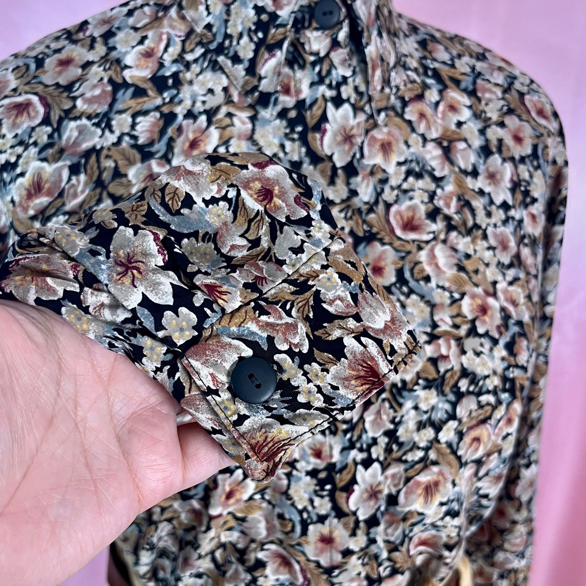 1980s Black & Brown floral blouse, by Mia, size 14