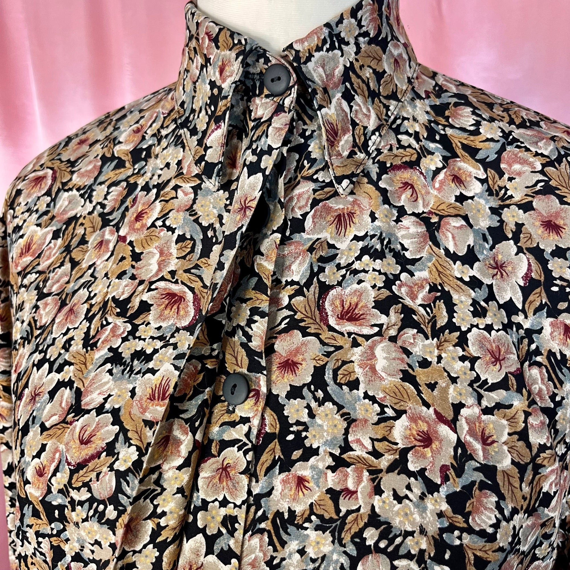 1980s Black & Brown floral blouse, by Mia, size 14