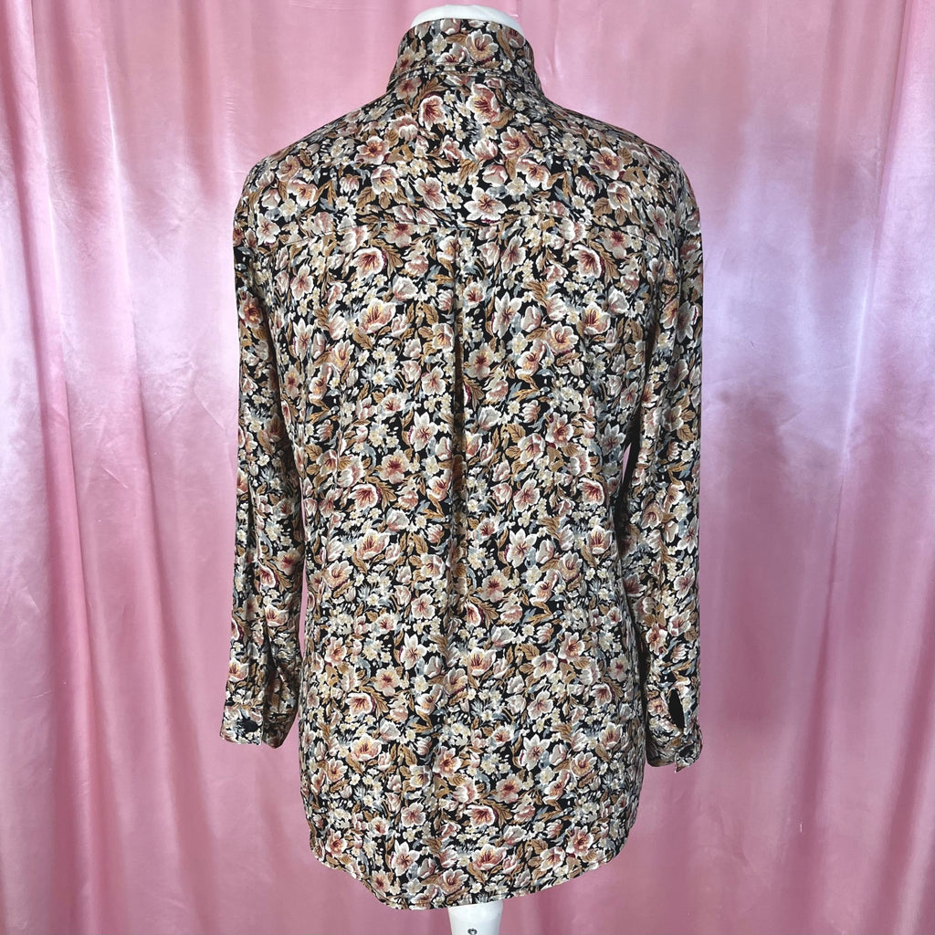 1980s Black & Brown floral blouse, by Mia, size 14